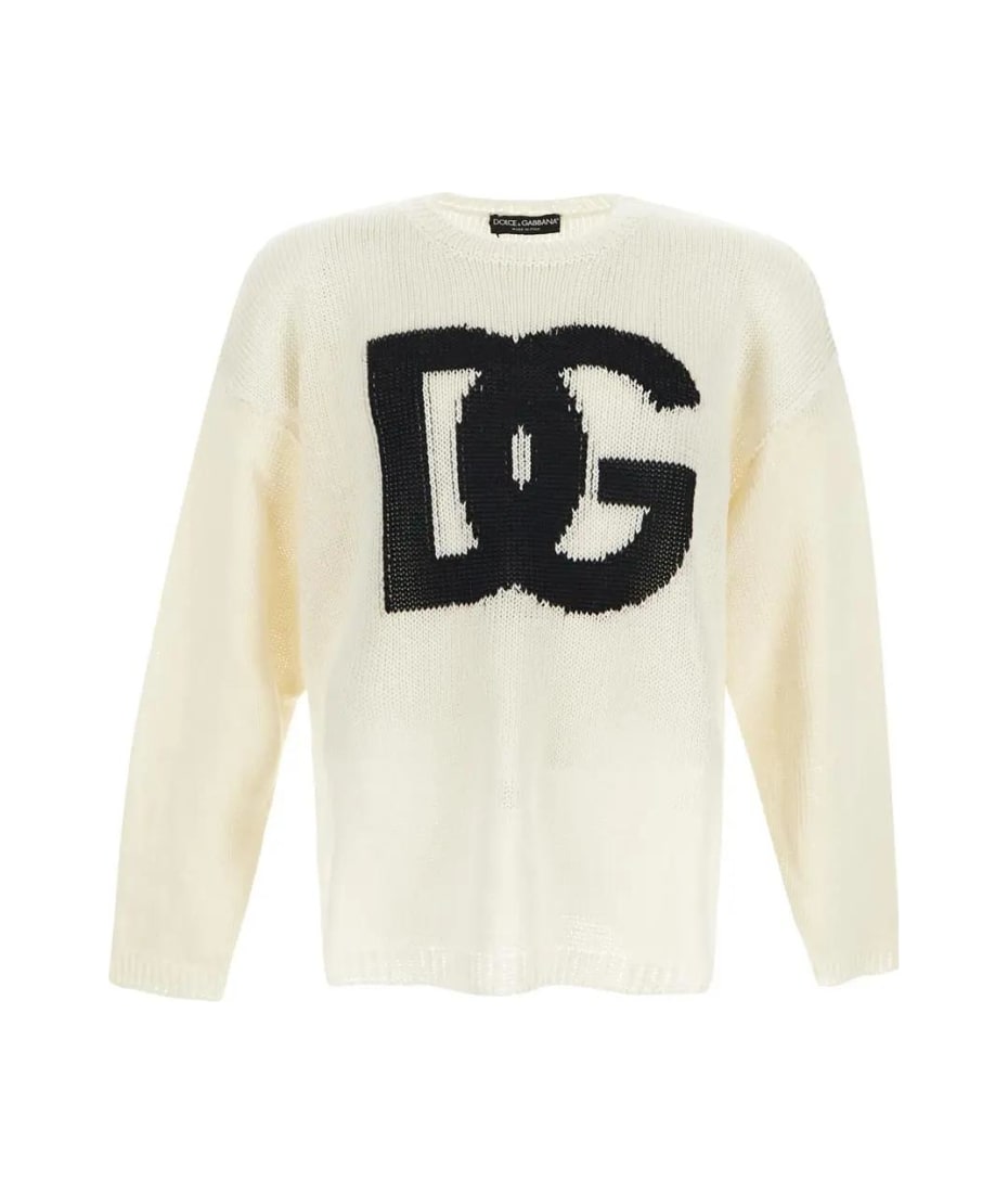 Dolce & Gabbana Crew Neck Sweater with Jacquard Monogram Motif Size S