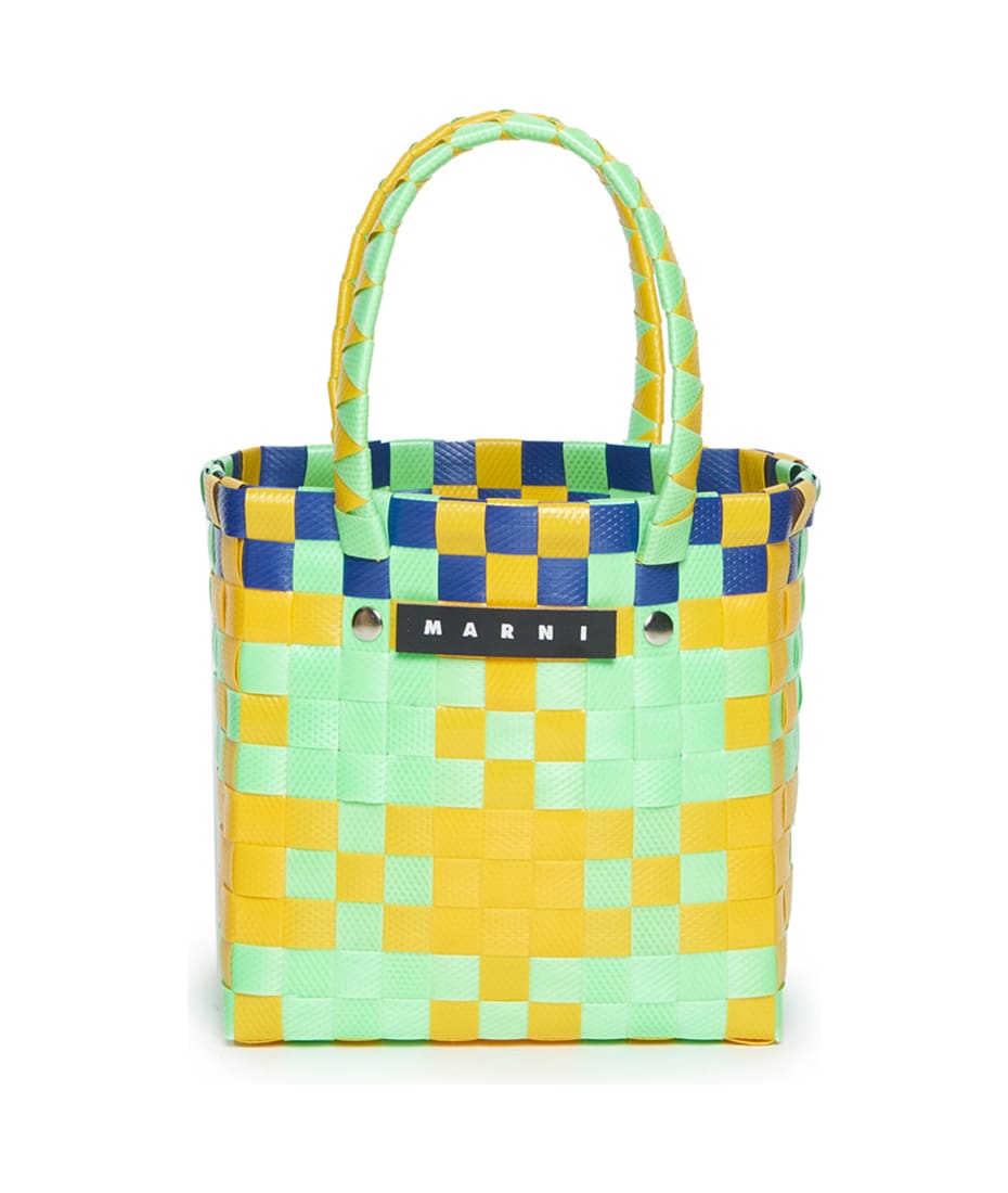 Marni Mw55f Micro Basket Bag Bags Tory Marni Neon Green Woven Micro Basket Bag With Handles And Applied Logo - Fluo green