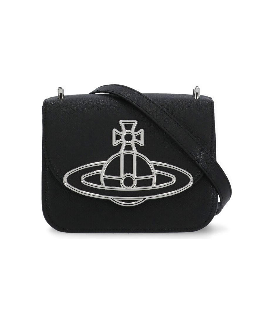 Vivienne Westwood Saffiano Leather Saddle Bag In Black