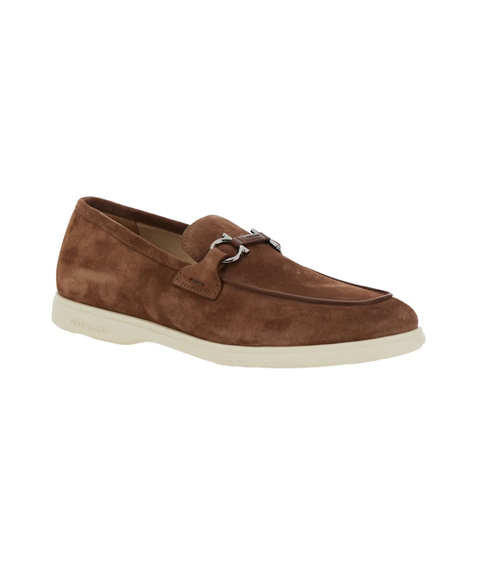 'cosimo' Brown Loafers With Metallic Hooks On The Front In Suede Man