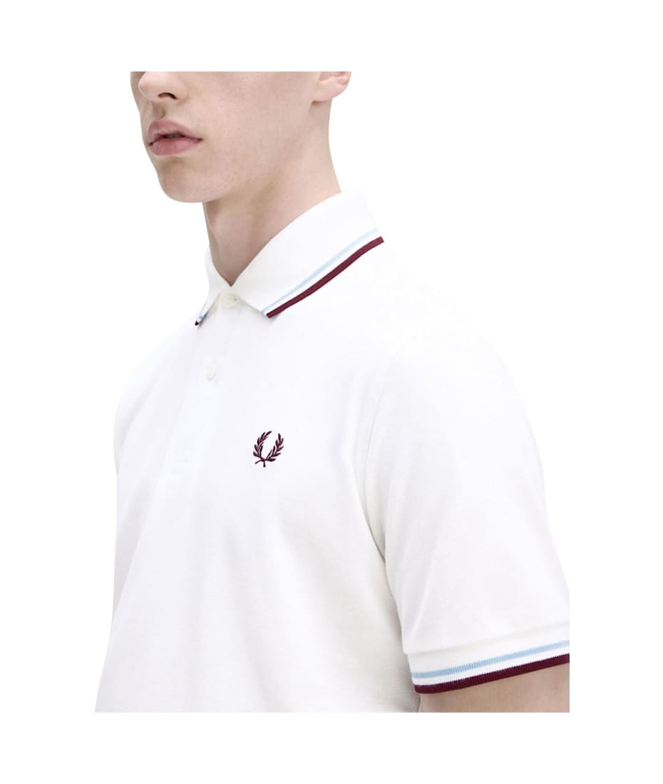◇FRED PERRY◇ M12 Twin Tip Fred Perry Shirt White Ice Maroo M12 - White / Ice / Navy | The Fred Perry Shirt | Men's