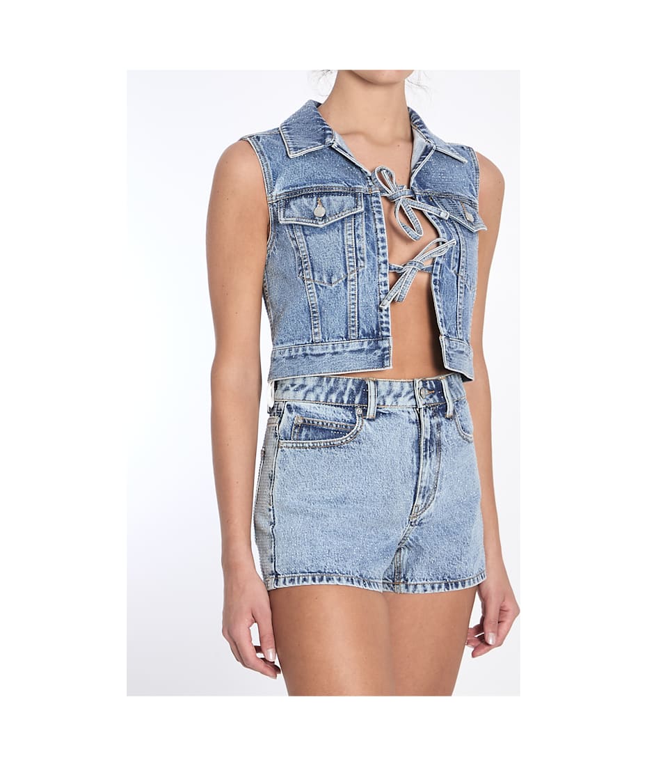 【美品】Alexander Wang denim trucker vest Alexander Wang Cropped Denim Trucker Vest | Blue | FARFETCH