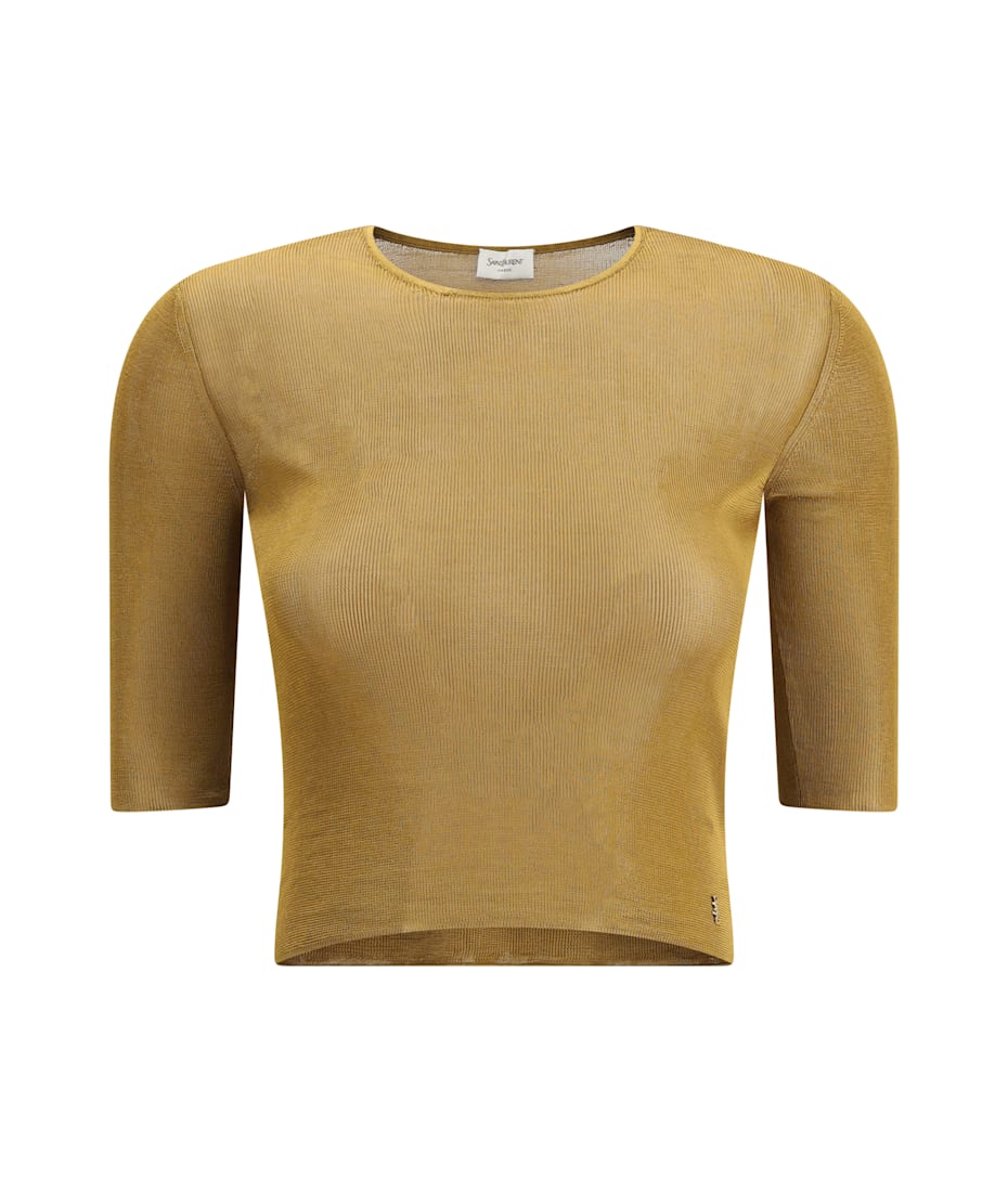 Tシャツ・カットソー Saint Laurent TOP SHORT SLEEVE CASSANDRA (819910Y75WA 1000) CASSANDRE top in knit | Saint Laurent | YSL NL