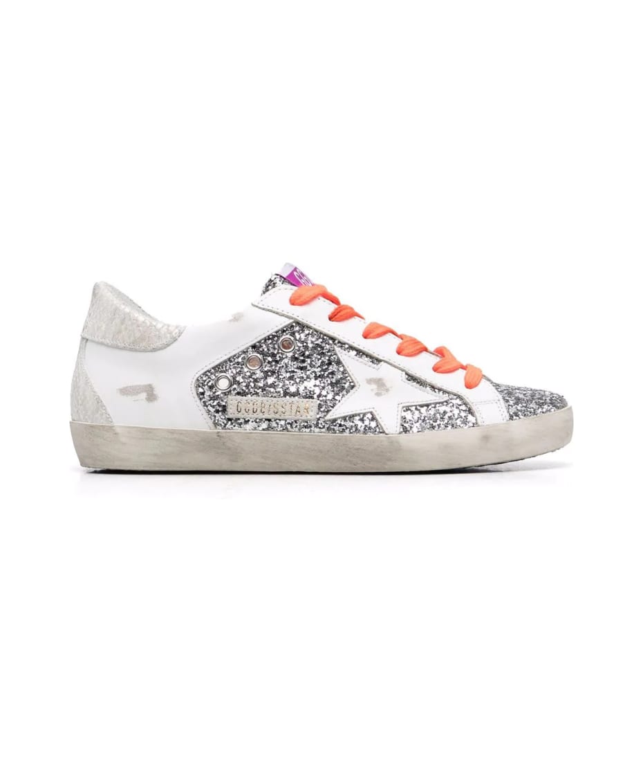【Golden 】Superstar Sneakers Glitter Laminated★人気 GOLDEN GOOSE Super-Star sneakers white leather-silver