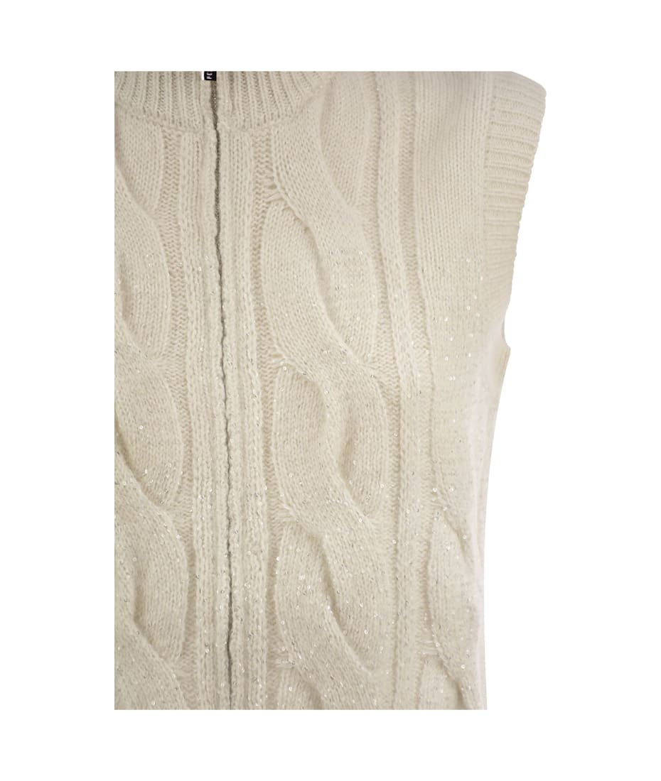 ベスト・ジレ PESERICO FW24 Cable zip vest in alpaca wool (S99647F05 A03) Peserico Cable Zip Vest In Alpaca Wool | italist