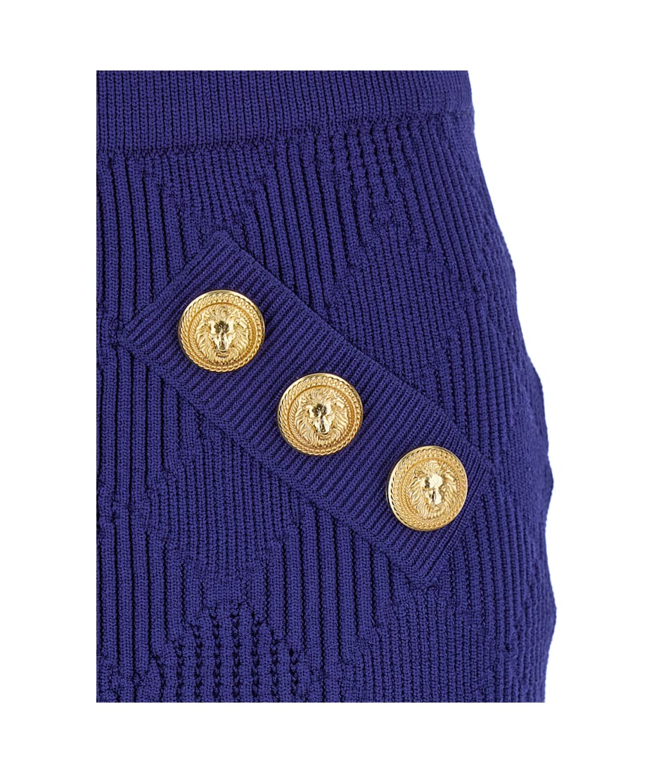 【関税＆送料込み】Balmain Blue Mini Skirt With Jewel Butto Balmain Blue Mini Skirt With Jewel Buttons In Viscose Blend