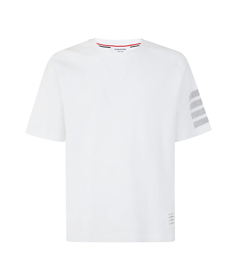 【THOM BROWNE】Cotton Milano Stripe Short Sleeve T-Shirt Thom Browne Short Sleeve Tee With 4 Bar Stripe In Milano