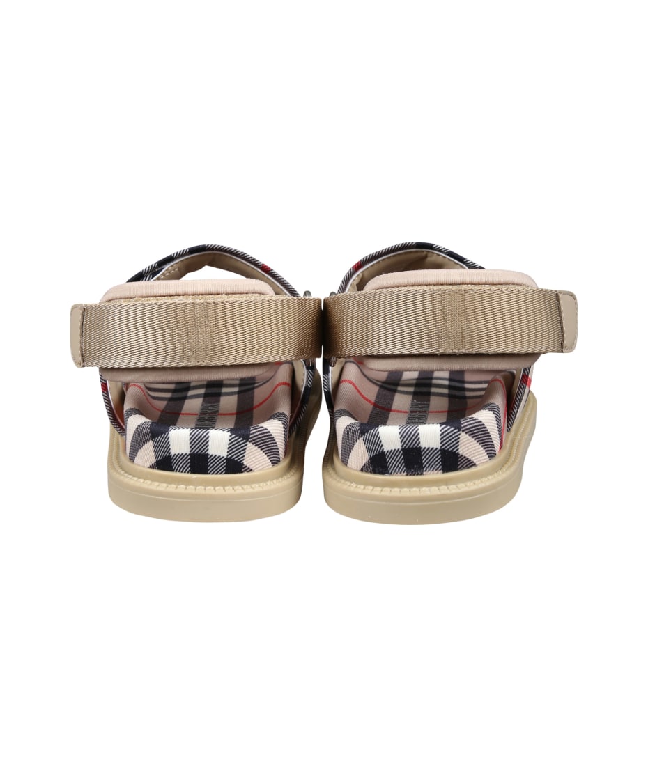 Burberry Beige Sandals For Kids With Vintage Check - Beige