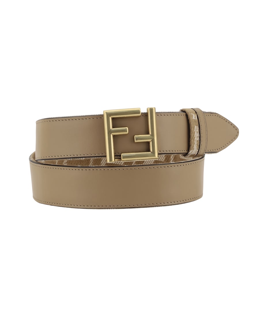 【関送無料】 Fendi フェンディ Leather Ff Reversible Belt FF Diamonds Belt Leather Beige | Fendi