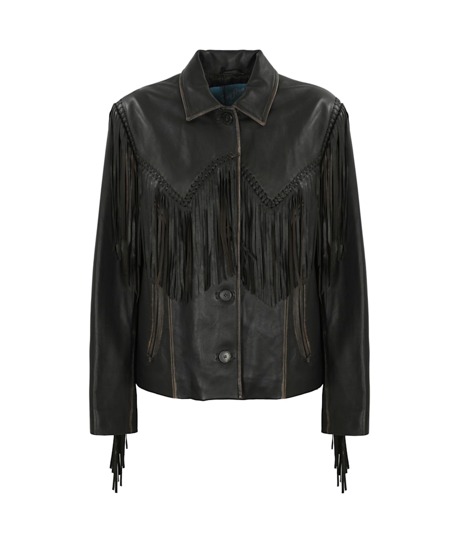 Weekend Max Mara Eracle Leather Effect Jacket With Fringes