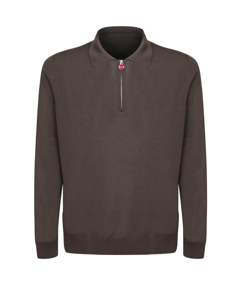 Kiton Mid-zip Military Green Polo Shirt | italist