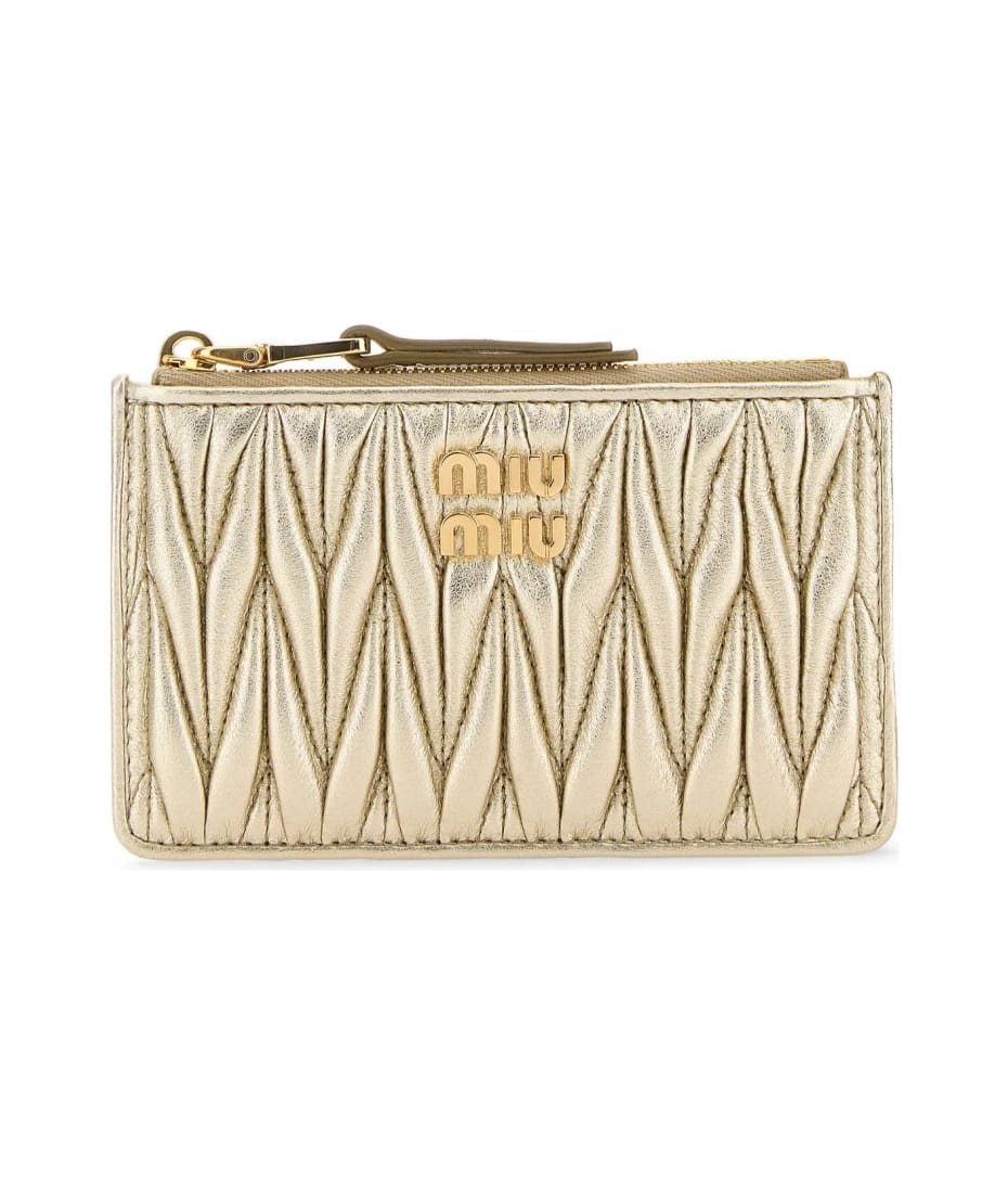MiuMiu★Quilted leather cardholder カードケース メタルロゴ Miu Miu Metallic Gold Leather Card Holder | italist, ALWAYS