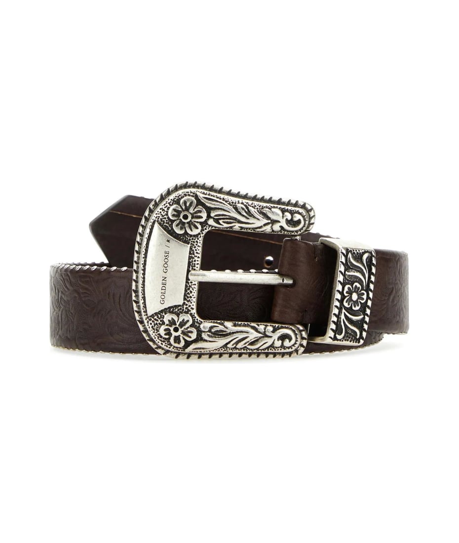 Golden Goose - Houston Belt in Brown Braided Leather, Man, Size: 90