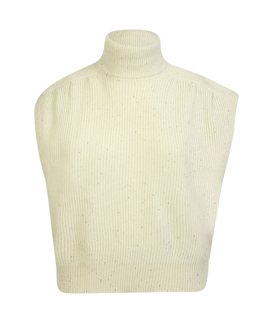 BRUNELLO CUCINELLI Sweater with cashmere and sequins in cream