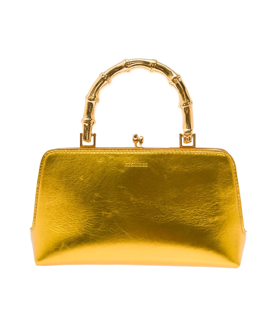 Jil Sander Gold 'goji Mini Bamboo' Hand Bag With Gold-tone Handle