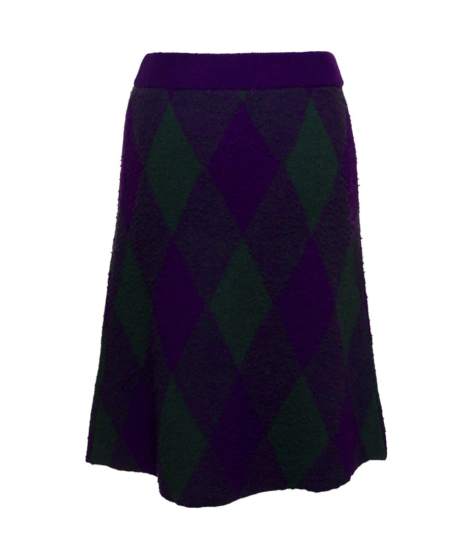 Burberry Midi Purple Skirt With Argyle Print In Wool Woman italist ALWAYS LIKE A SALE