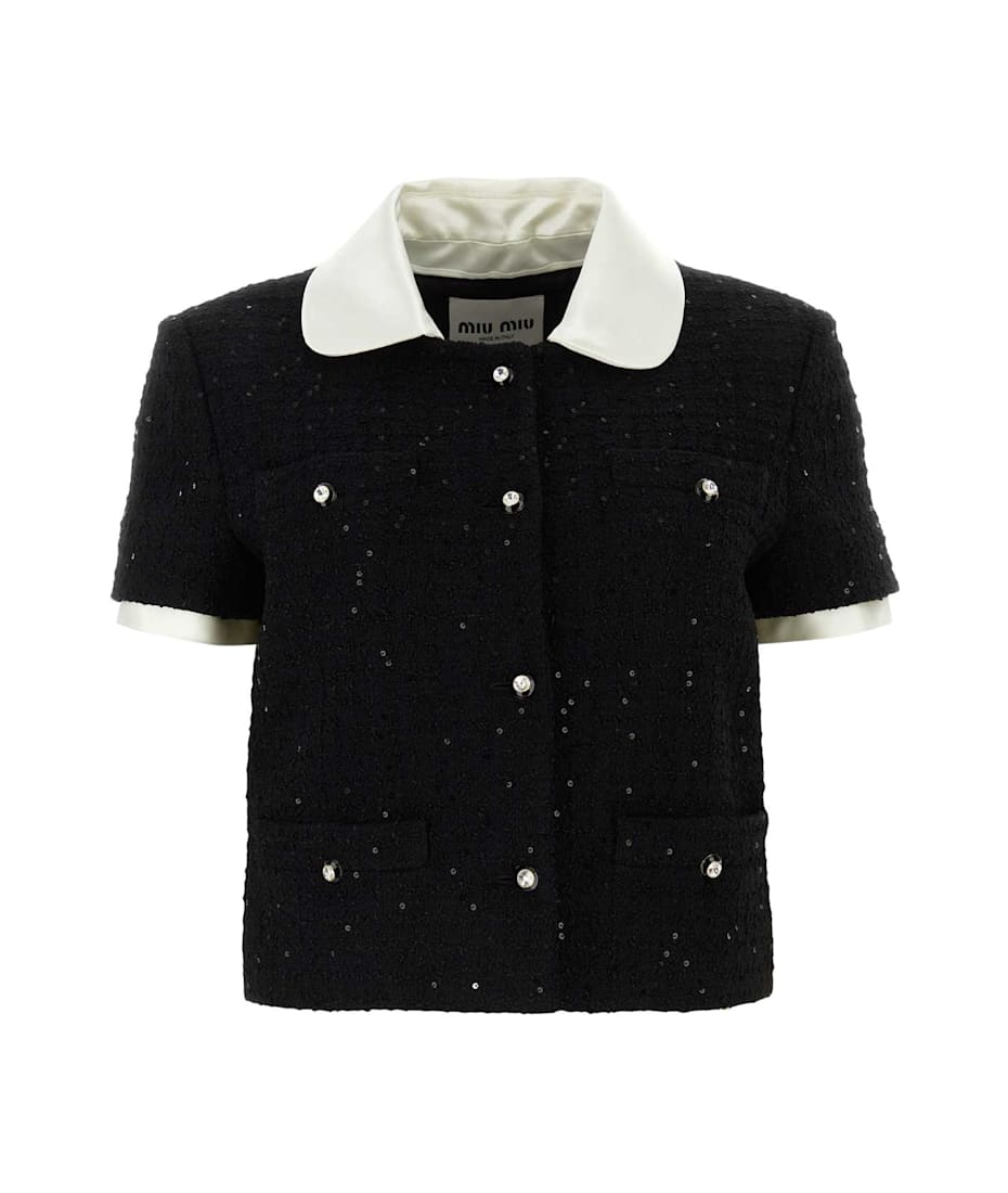 【送料&関税込】Miu Miu Black BouclA£AC Cardigan Miu Miu Black Bouclã© Cardigan | italist