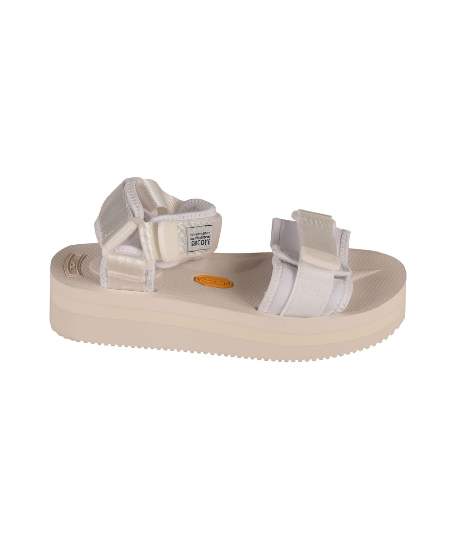 SUICOKE Ankle Strap Logo Patched Sandals - White