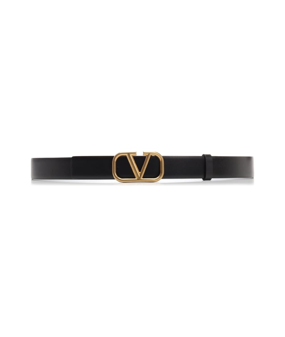 Valentino Garavani 3cm V-Logo Leather Belt Black