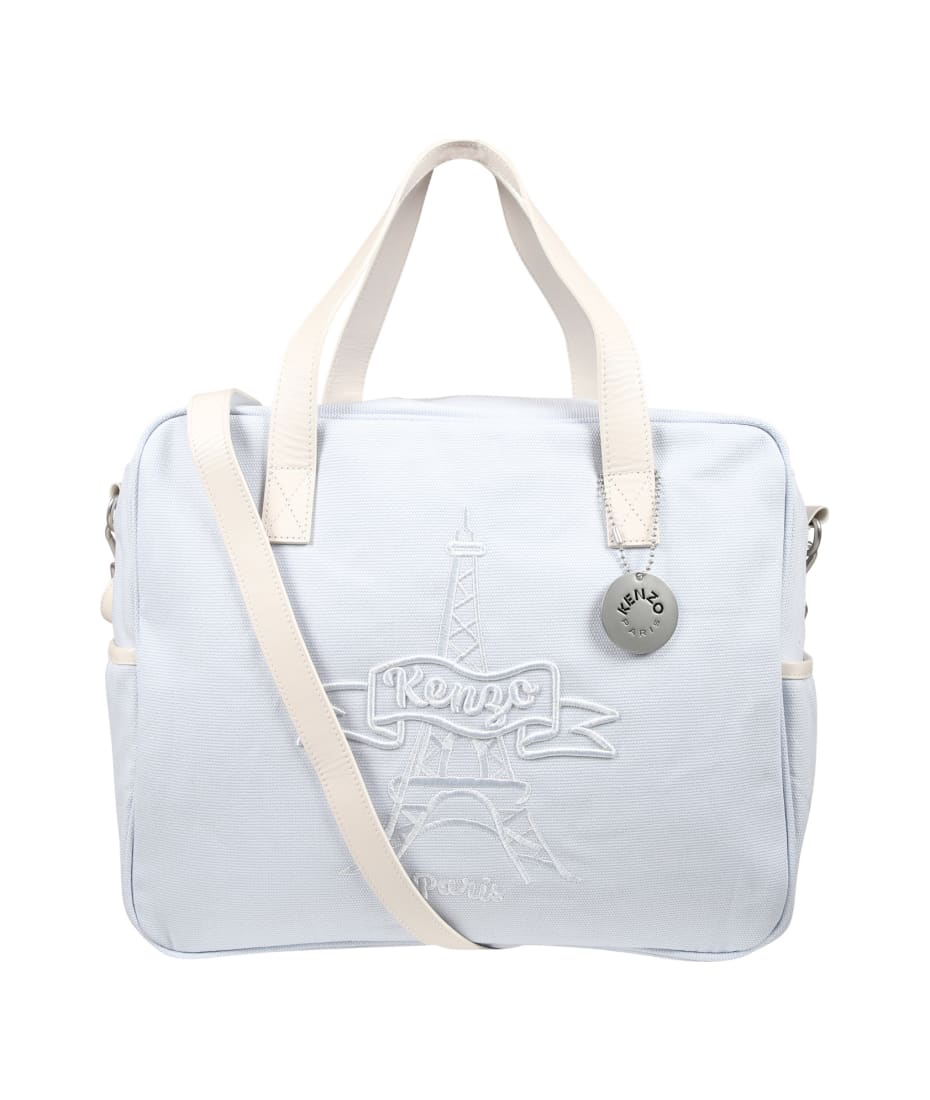 Light Blue Mother Bag For Babies With Logo And Eiffel Tower