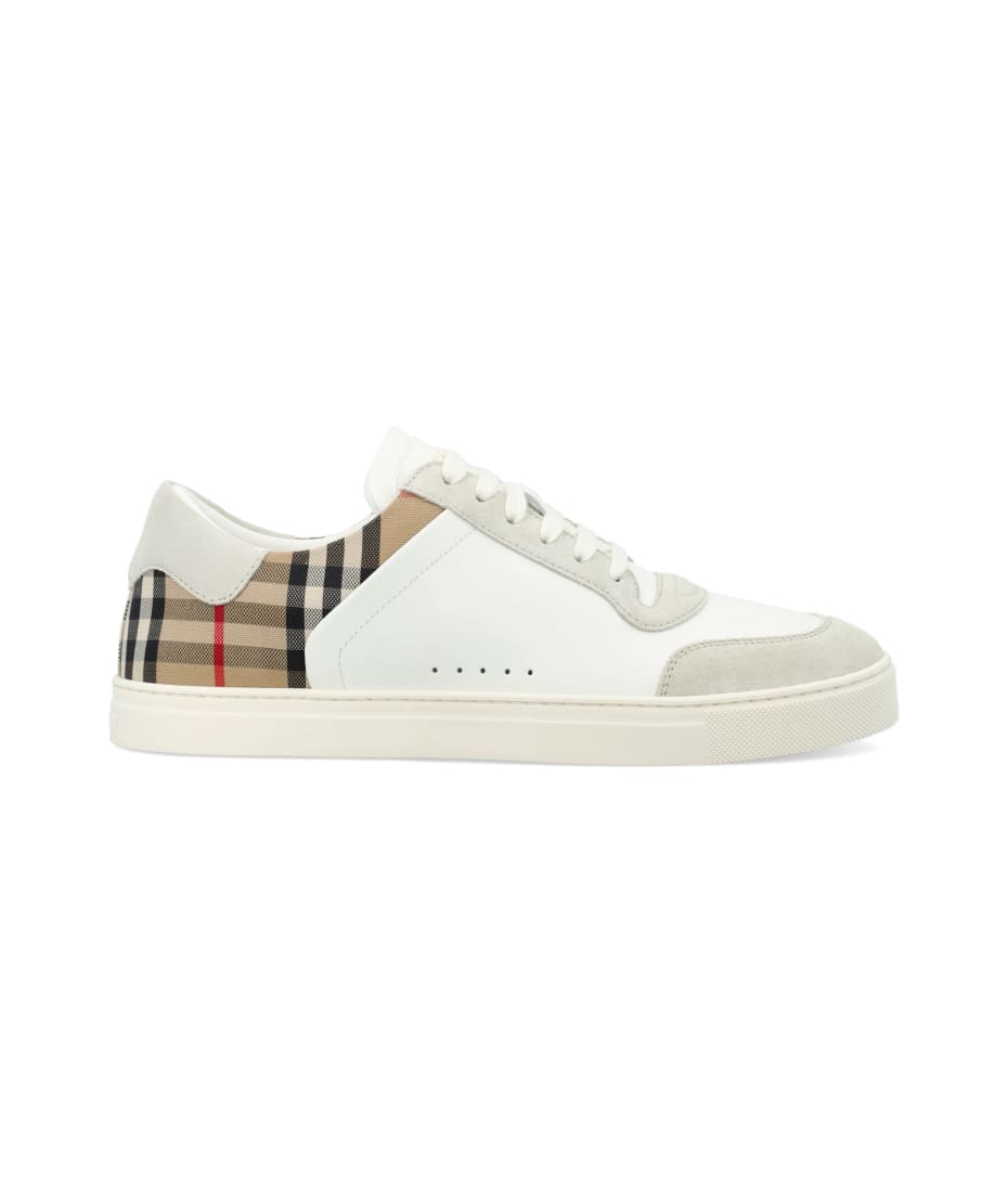 スニーカー BURBERRY Men Sneakers 8069089 MF STEVIE A9022 WHITE Burberry Men's Stevie Leather and Check Low-Top Sneakers