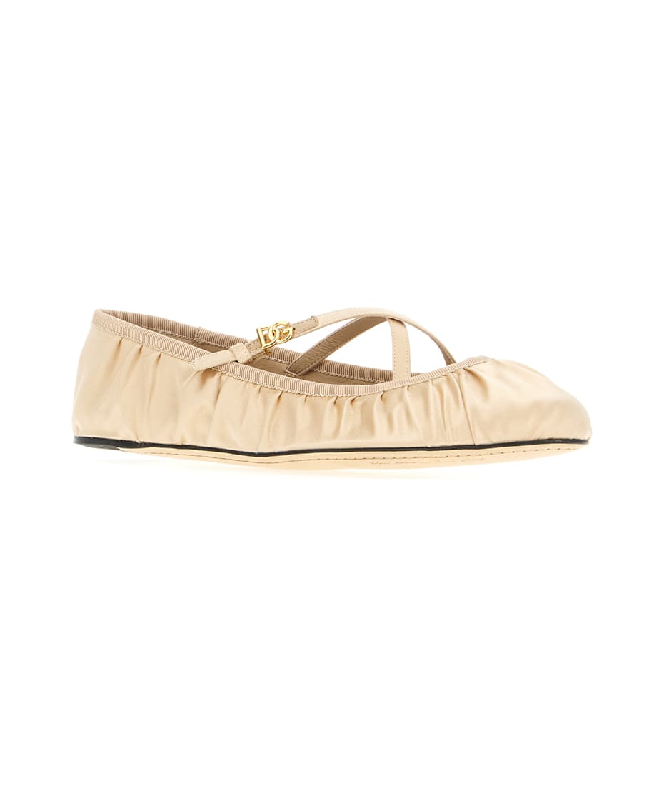 Dolce & Gabbana Cream Satin Vally Ballerinas | italist