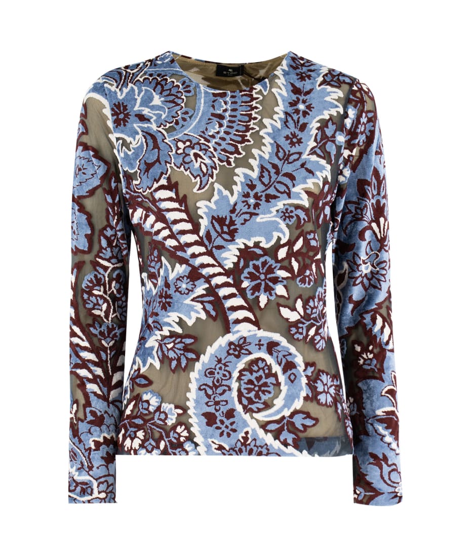 Tシャツ・カットソー Etro Long-Sleeved Fitted Top With Vibrant Paisley Pattern Etro Floral Paisley Tulle Top | italist