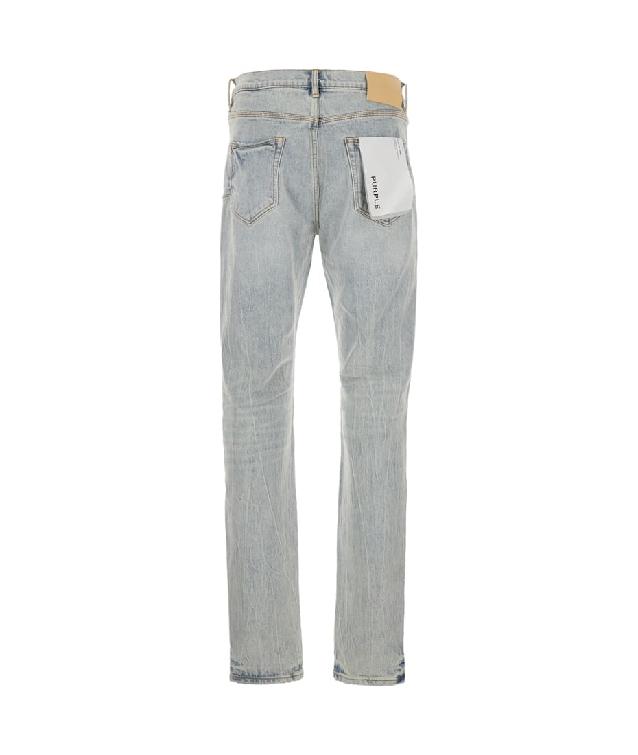 Purple Brand Light Blue Jeans With Belt Loops And Logo Patch On