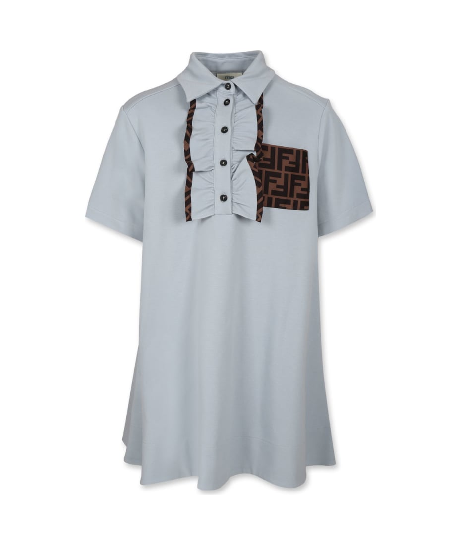 Fendi Light Blue Dress For Girl With Ruffles | italist, ALWAYS LIKE A SALE