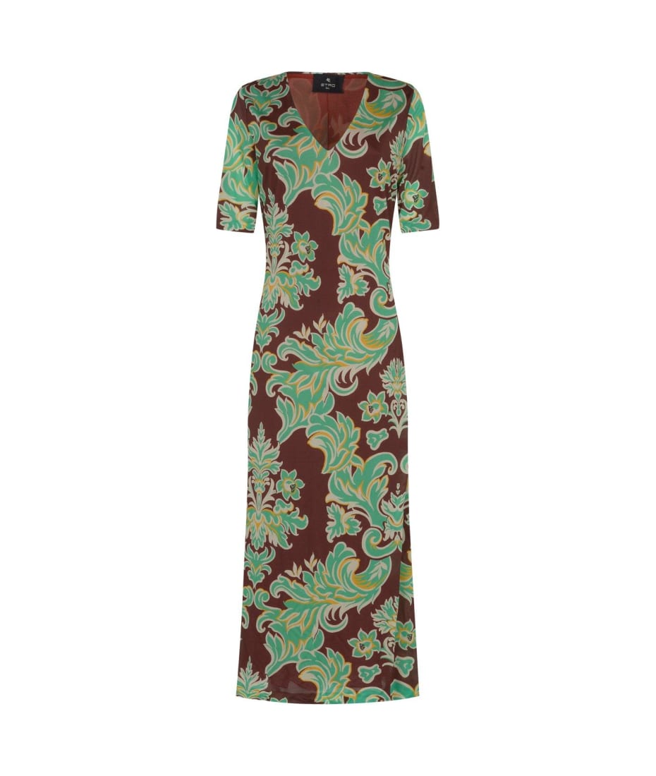 オールインワン・サロペット Etro Maxi Dress With Deep V-Neckline And Floral Patterns ETRO Ruffled, open-back floral-print crepe maxi dress | NET