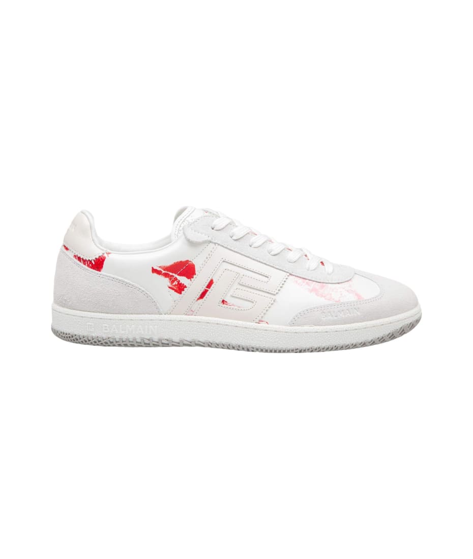 Balmain Swan Sneakers In Leather And Suede Color White And