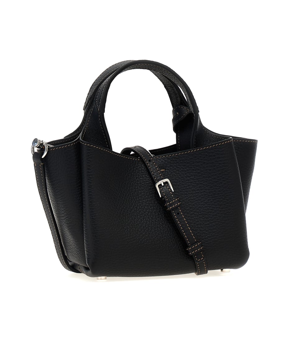 【TOD'S】LEATHER TOTE BAG MICRO レザー バッグ マイクロ ロゴ Woman ブラック トッズ レザー バッグ マイクロ