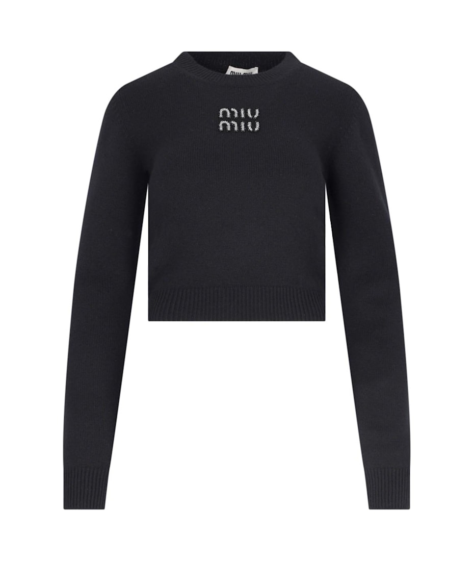 Miu Miu Cropped Sweater With Rhinestones | italist