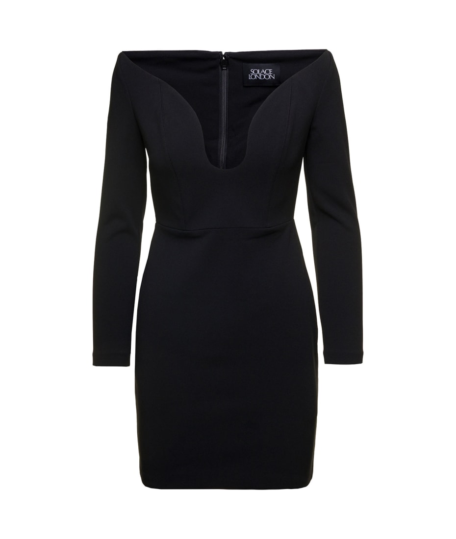 Solace London Black ' Uma' Mini Dress With Long Sleeves And U-neck In  Polyester Woman | italist, ALWAYS LIKE A SALE