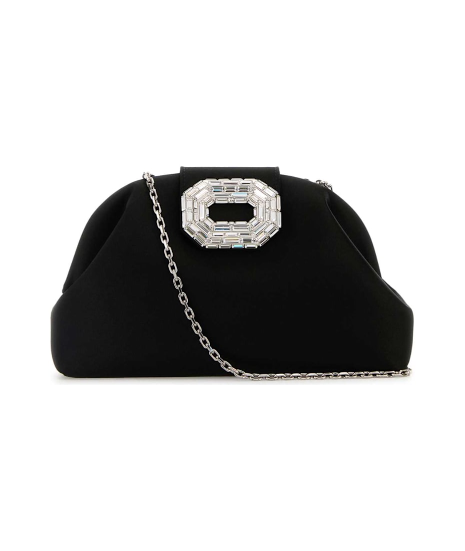 Amina Muaddi Black Satin Camelia Clutch | italist