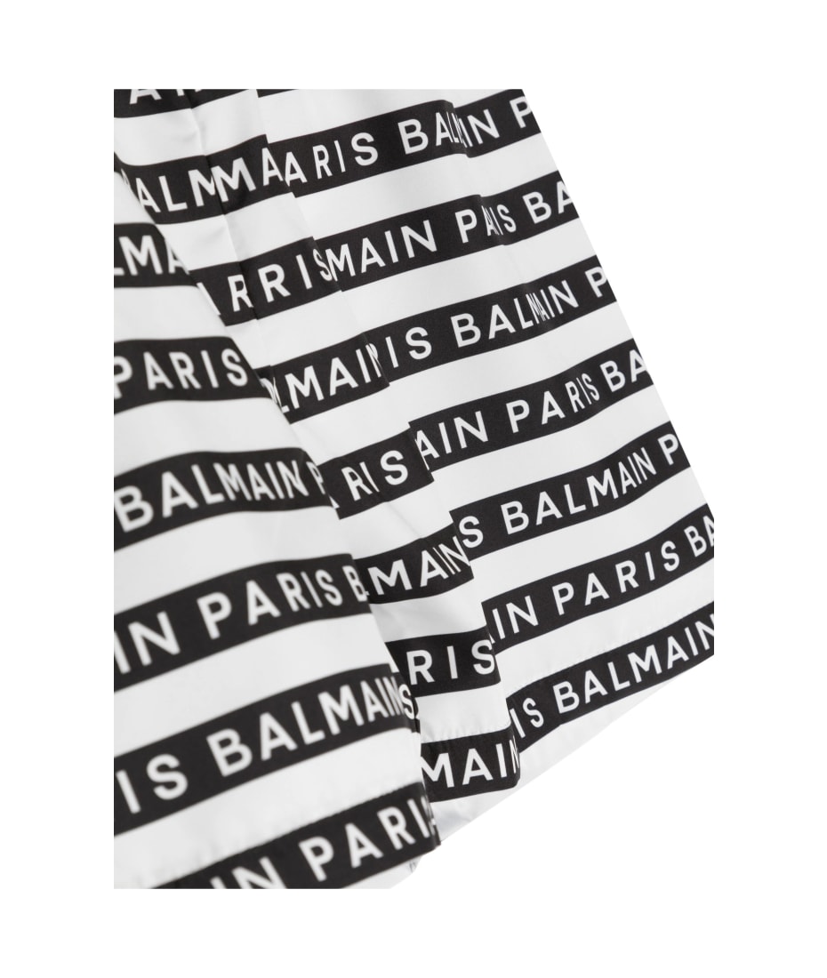 Balmain All-over Logo Striped Beach Boxer Shorts - Black