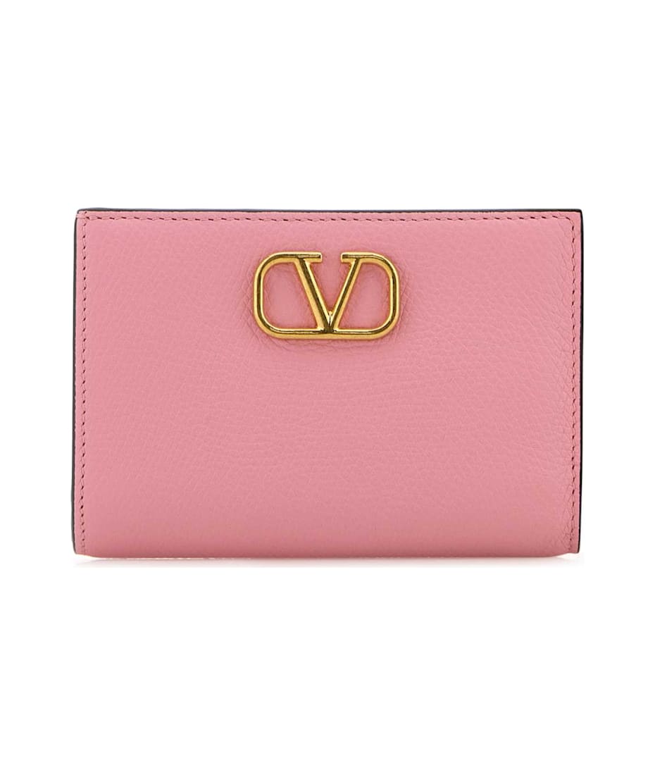 折りたたみ財布 Valentino Garavani Pastel Pink Leather Vlogo Wallet Valentino Garavani Pink Leather Vlogo Wallet | italist
