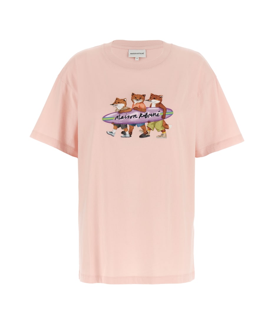 Maison Kitsuné 'surfing Foxes' T-shirt - Pink