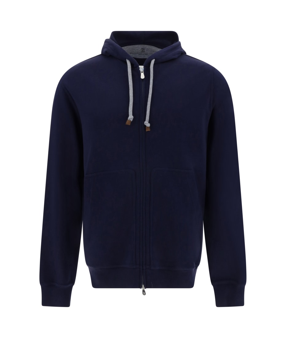 パーカー・フーディ Brunello Cucinelli Hooded Sweatshirt With Zipper BRUNELLO CUCINELLI Logo-Embroidered Ribbed Cotton Zip-Up