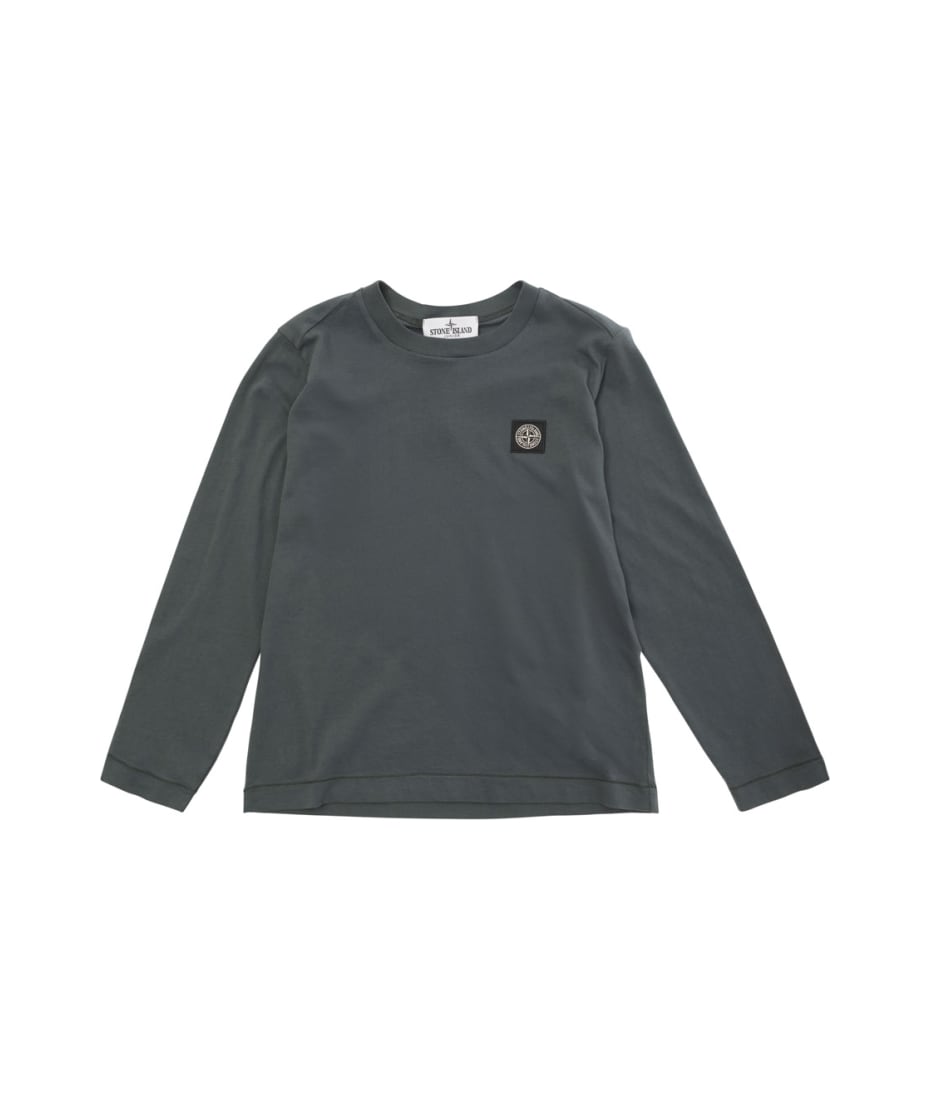 Grey Long Sleeve T-shirt With Logo Patch In Cotton Boy