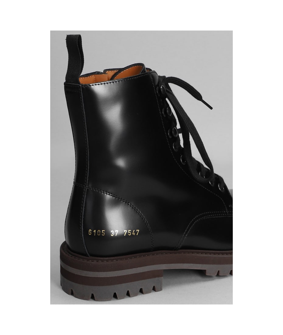 Common Projects Combat Boot Combat Boots In Black Leather - Nero