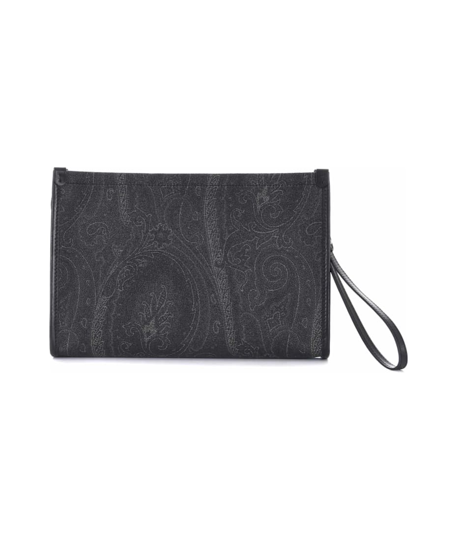 Etro Medium Black Paisley Pouch With Pegasus | italist