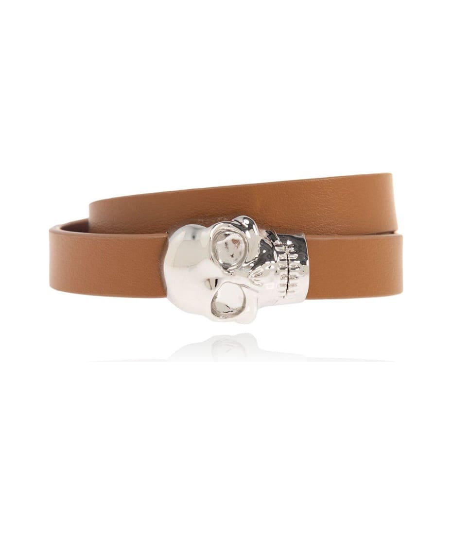 ★送関込★【alexander mcqueen 】 DOUBLE WRAP SKULL BRACELET Alexander McQueen Black Double Wrap Skull Leather Bracelet