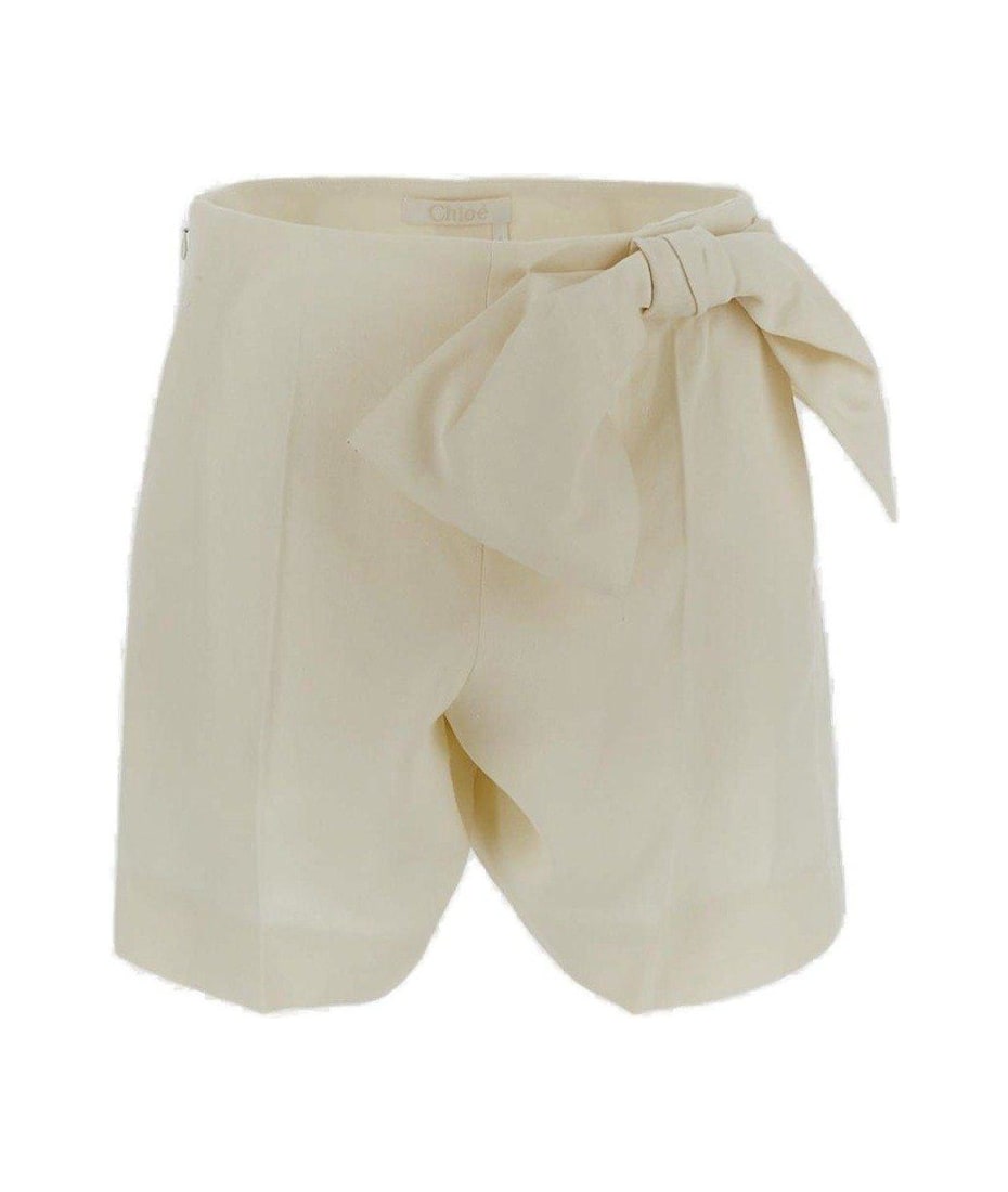 Chloé Linen Short Pants With Bow - Ivory