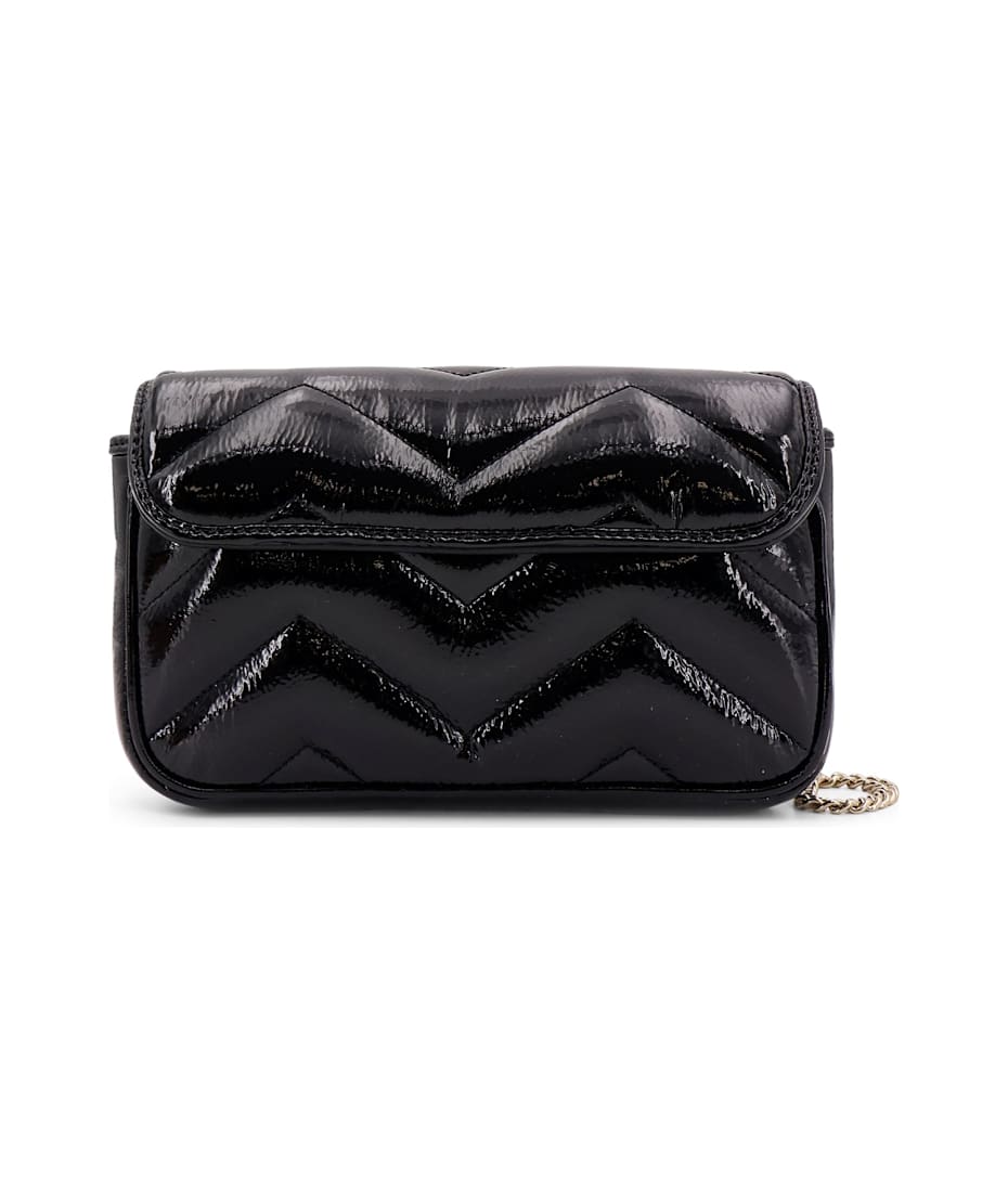 ショルダーバッグ・ポシェット GG marmont patent leather shoulder bag with frontal gg logo Gucci Gg Marmont Patent Leather Shoulder Bag With Frontal Gg