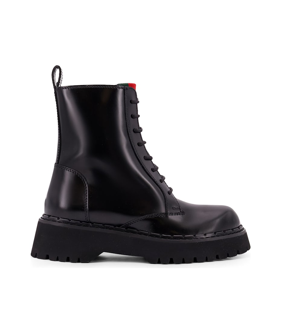 ショートブーツ・ブーティ Gucci Black Leather Ankle Boots Women's Horsebit ankle bootie in black stretch leather