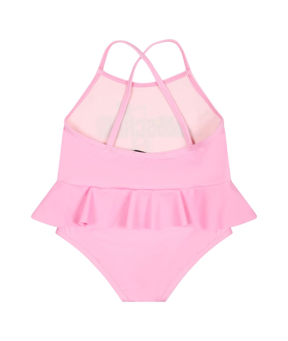 Moschino Pink One Piece Swimsuit For Baby Girl With Logo - Pink
