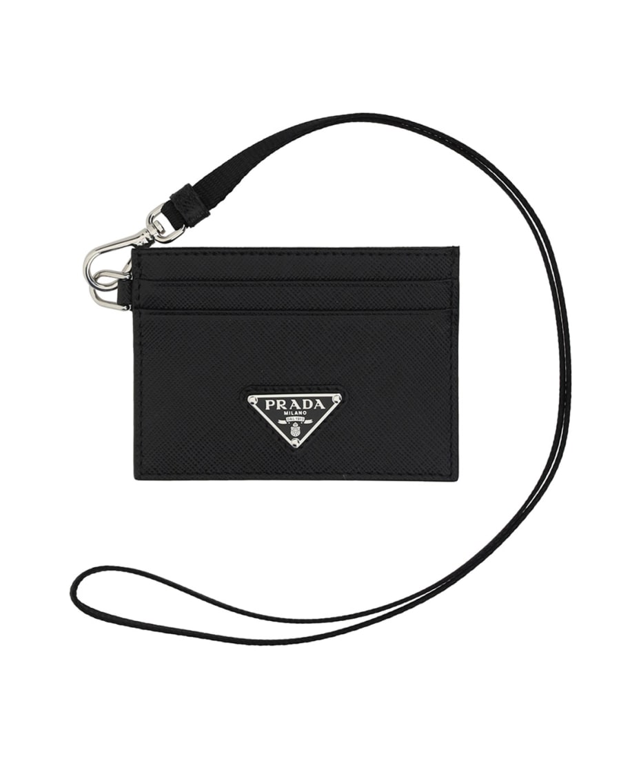Prada Leather Card Holder With Shoulder Strap in White