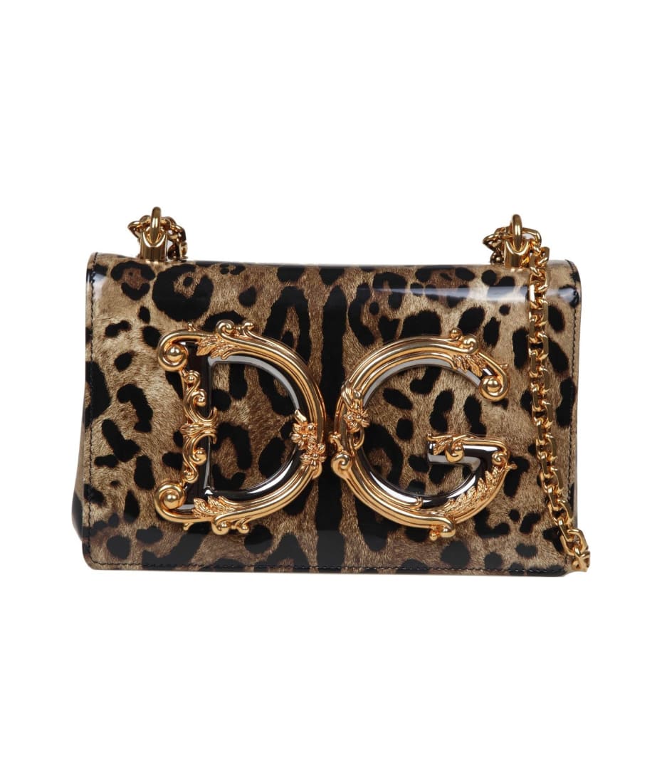 Dolce & Gabbana Dg Girls Shoulder Bag In Leopard-print Shiny