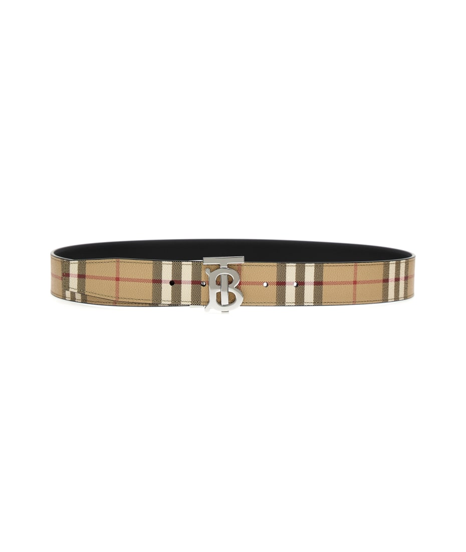 Burberry TB Check Buckle Leather Belt